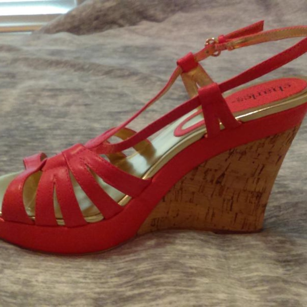 Coral wedge cork heeled sandals - Picture 3 of 5